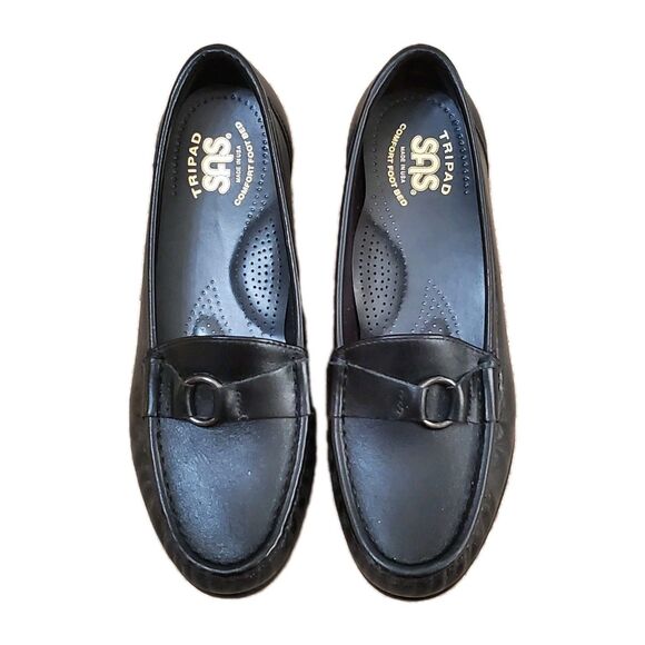 SAS Jewel Black Leather Loafer Flat Shoes Size 6.5 M 2030-013 - Picture 1 of 8